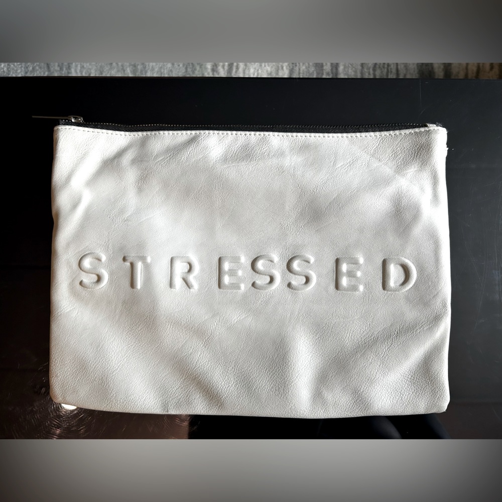 White Zara “Stressed But Well Dressed” Faux Leather Clutch